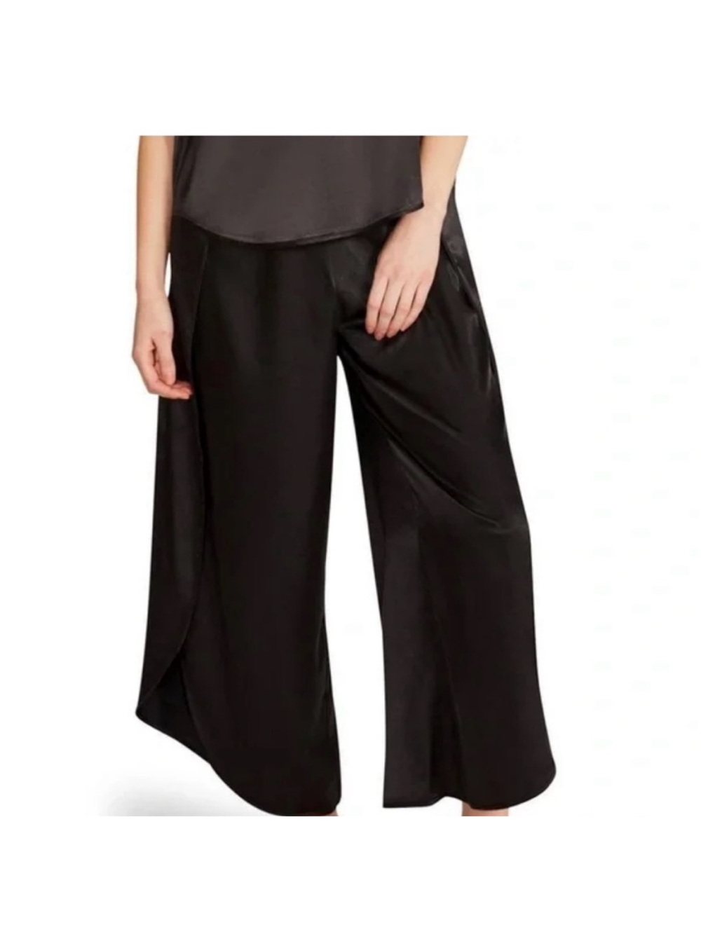 BB Dakota Black Satin Wide-Leg Pants | Size M